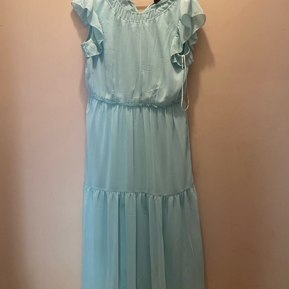 DKNY Light Blue Ruffled Formal Dress